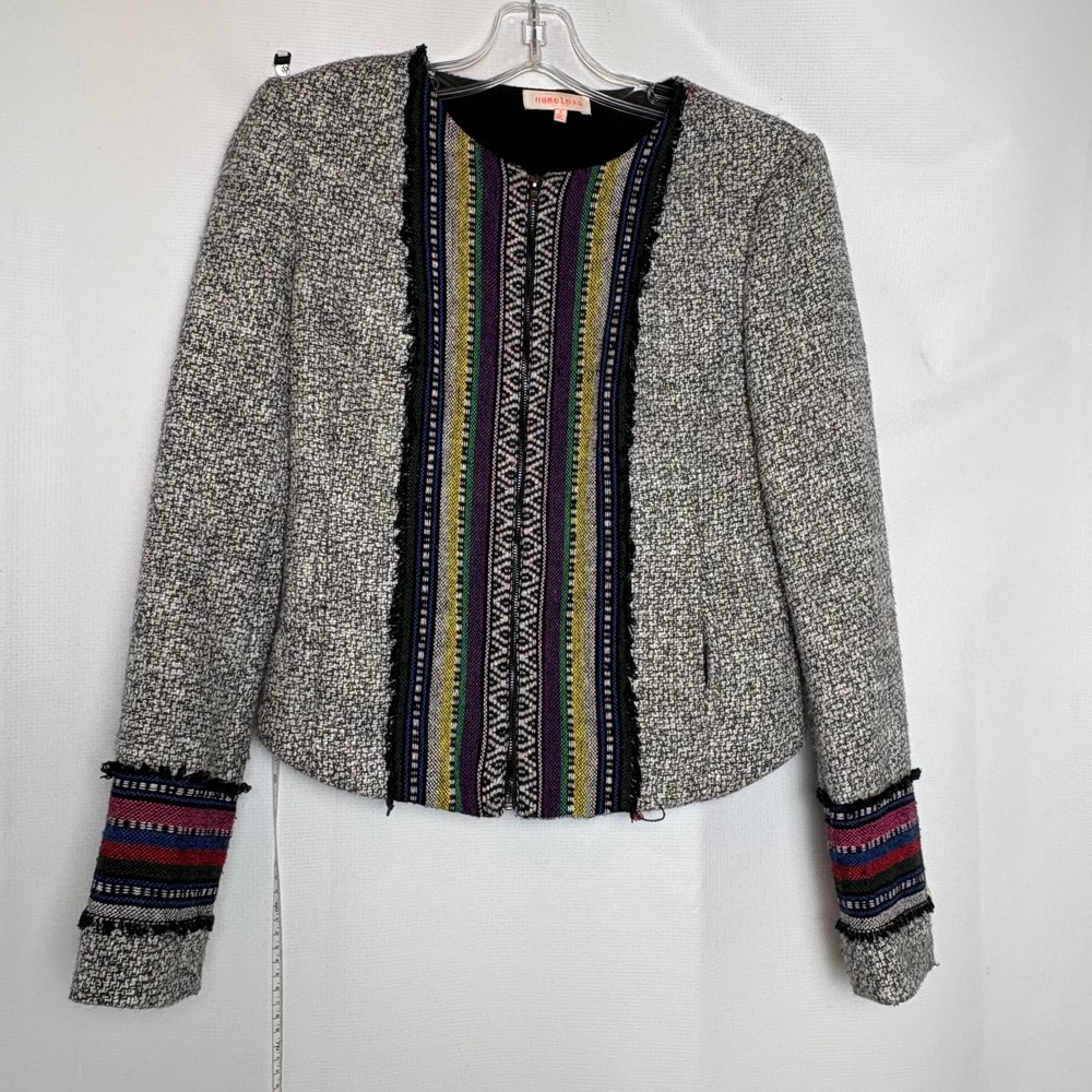 Nameless Womens Tweed Embroidered Jacket Blazer Size S Art to Wear‎ Career Boho